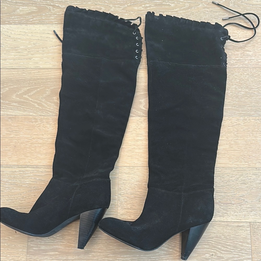 BCBG Black Over the Knee Boots with Lace-Up Detail